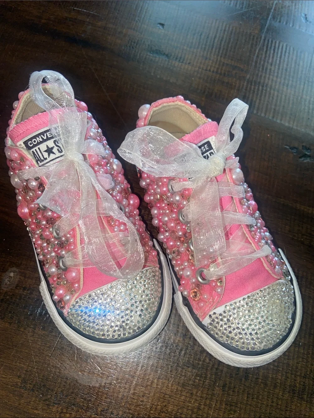 Custom-decorated pink Converse All Star toddler shoes size 6